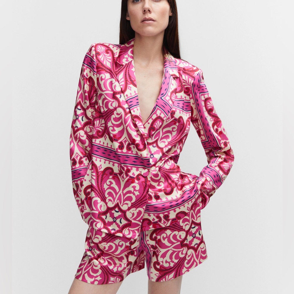 Vibrant Pink Patterned Blazer / Blouse